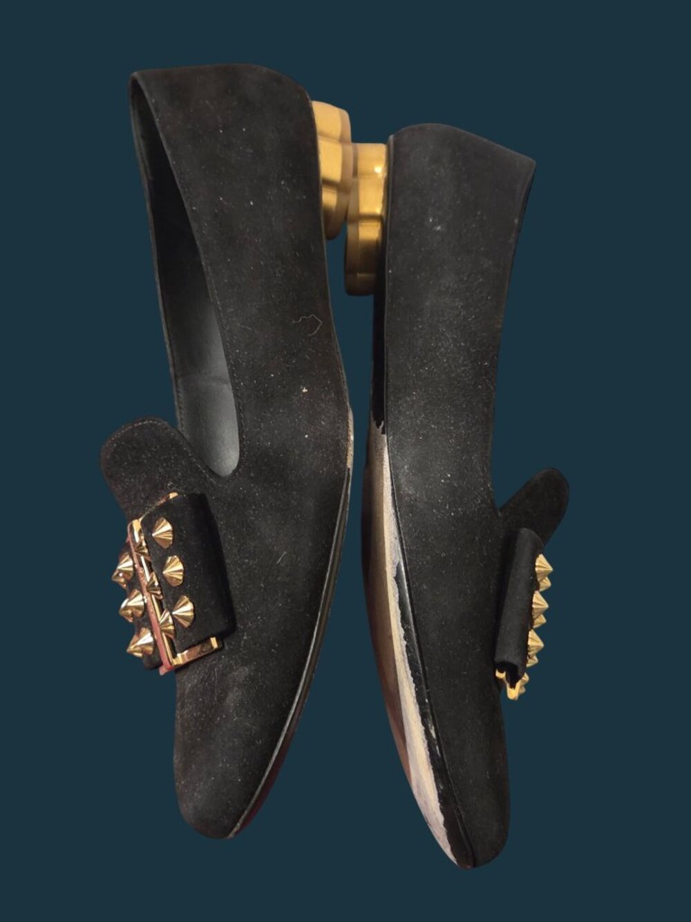 Salvatore Ferragamo Sarno Studded Loafers Black Suede Sz 8C - W/ Original Box - Picture 8 of 16